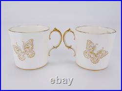 Royal Crown Derby Royal Butterfly Bone China Pair Demitasse Coffee Cups & Saucer