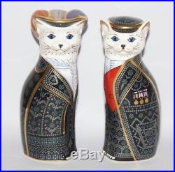 Royal Crown Derby Royal Cats Pearly King & Queen Cat Paperweights 1st/vgc