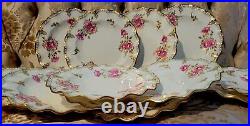 Royal Crown Derby Royal Pinxton Roses 12 Salad Plates Set Gold Dots Excellent