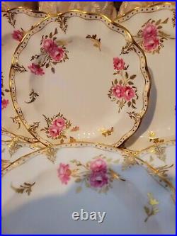 Royal Crown Derby Royal Pinxton Roses 12 Salad Plates Set Gold Dots Excellent