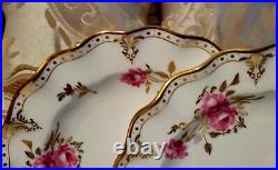 Royal Crown Derby Royal Pinxton Roses 12 Salad Plates Set Gold Dots Excellent