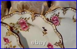 Royal Crown Derby Royal Pinxton Roses 12 Salad Plates Set Gold Dots Excellent