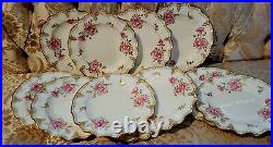 Royal Crown Derby Royal Pinxton Roses 12 Salad Plates Set Gold Dots Excellent