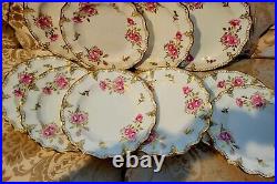 Royal Crown Derby Royal Pinxton Roses 12 Salad Plates Set Gold Dots Excellent