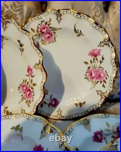 Royal Crown Derby Royal Pinxton Roses 12 Salad Plates Set Gold Dots Excellent