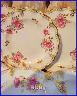 Royal Crown Derby Royal Pinxton Roses 12 Salad Plates Set Gold Dots Excellent