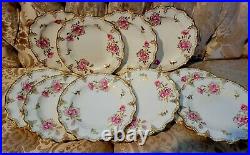 Royal Crown Derby Royal Pinxton Roses 12 Salad Plates Set Gold Dots Excellent