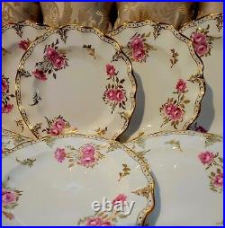 Royal Crown Derby Royal Pinxton Roses 12 Salad Plates Set Gold Dots Excellent