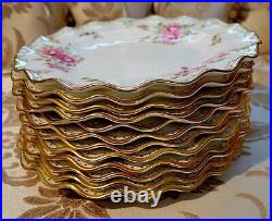 Royal Crown Derby Royal Pinxton Roses 12 Salad Plates Set Gold Dots Excellent