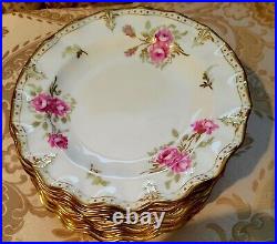 Royal Crown Derby Royal Pinxton Roses 12 Salad Plates Set Gold Dots Excellent