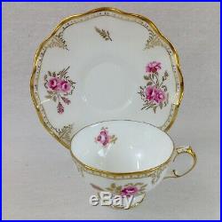 Royal Crown Derby Royal Pinxton Roses Footed Cup and Fluted Saucer