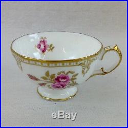 Royal Crown Derby Royal Pinxton Roses Footed Cup and Fluted Saucer