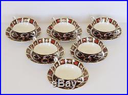 Royal Crown Derby SET OF 6 CREAM SOUP BOWLS & SAUCERS Old Imari 1128 Gold Foot