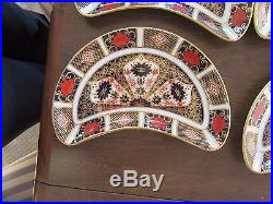 Royal Crown Derby SET OF 6 CRESCENT PLATES Old Imari 1128