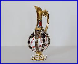 Royal Crown Derby SWAN NECKED EWER VASE Solid Gold Band SGB Old Imari 1128 Neck