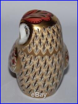 Royal Crown Derby Short Eared Owl Paperweight Signed/Gold Stopper/Box vgc
