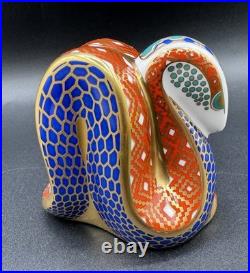 Royal Crown Derby Snake Floral Paperweight 22k Gold Imari Bone China Figurine