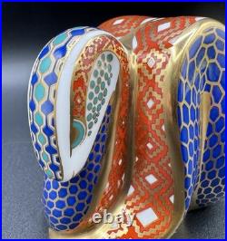 Royal Crown Derby Snake Floral Paperweight 22k Gold Imari Bone China Figurine