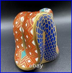Royal Crown Derby Snake Floral Paperweight 22k Gold Imari Bone China Figurine