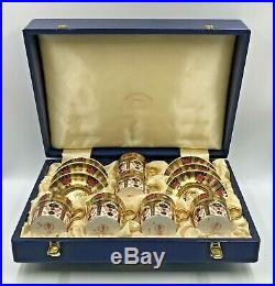 Royal Crown Derby Solid Gold Band Imari 1128 6 Coffee Cups and Saucers with Case