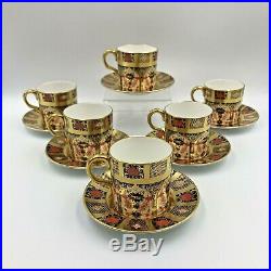 Royal Crown Derby Solid Gold Band Imari 1128 6 Coffee Cups and Saucers with Case