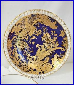 Royal Crown Derby Stunning Birds of Paradise Gold Cobalt Blue Bowl & Plate Fine