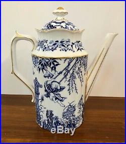Royal Crown Derby Tall Coffee Pot with Lid Blue Mikado withGold Trim England RARE