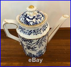 Royal Crown Derby Tall Coffee Pot with Lid Blue Mikado withGold Trim England RARE