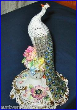 Royal Crown Derby Tall Peacock Figurine, Signed