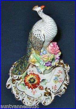 Royal Crown Derby Tall Peacock Figurine, Signed