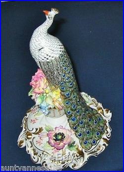 Royal Crown Derby Tall Peacock Figurine, Signed