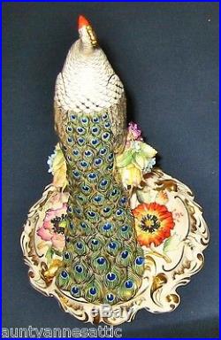 Royal Crown Derby Tall Peacock Figurine, Signed