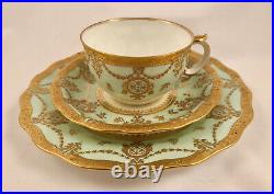 Royal Crown Derby Tea Cup, Saucer & Dessert Plate, Elaborate Raised Gold, Aqua