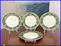 Royal Crown Derby. Tiffany & Co 10 Emerald Parcel-gilt 4pcs Dinner Plates set