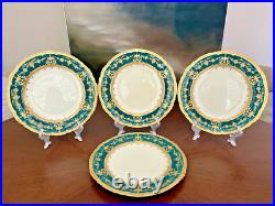 Royal Crown Derby. Tiffany & Co 10 Emerald Parcel-gilt 4pcs Dinner Plates set