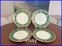 Royal Crown Derby. Tiffany & Co 10 Emerald Parcel-gilt 4pcs Dinner Plates set