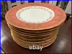 Royal Crown Derby. Tiffany & Co 9 Pink Parcel-gilt 12 pcs Dinner Plates set
