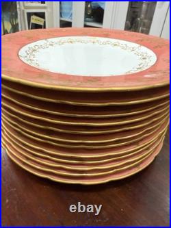 Royal Crown Derby. Tiffany & Co 9 Pink Parcel-gilt 12 pcs Dinner Plates set