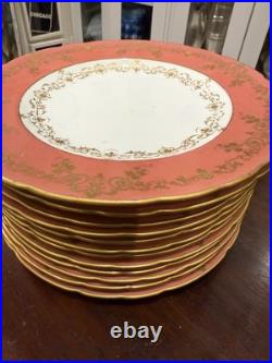 Royal Crown Derby. Tiffany & Co 9 Pink Parcel-gilt 12 pcs Dinner Plates set