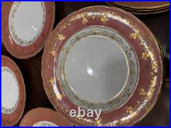 Royal Crown Derby. Tiffany & Co 9 Pink Parcel-gilt 12 pcs Dinner Plates set