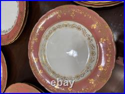 Royal Crown Derby. Tiffany & Co 9 Pink Parcel-gilt 12 pcs Dinner Plates set