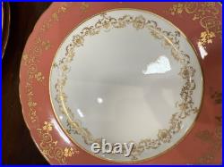 Royal Crown Derby. Tiffany & Co 9 Pink Parcel-gilt 12 pcs Dinner Plates set