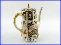 Royal Crown Derby Traditional Imari Coffee Pot with Lid Blue Panels Red Florals