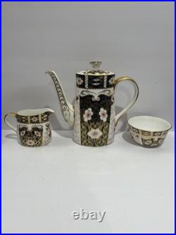 Royal Crown Derby Traditional Imari Coffee Pot with Lid, Creamer, Open Sugar Bowl