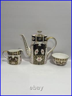 Royal Crown Derby Traditional Imari Coffee Pot with Lid, Creamer, Open Sugar Bowl