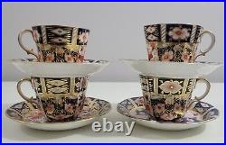 Royal Crown Derby Traditional Imari Flat Cup & Saucer Sets x 4