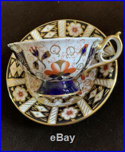 Royal Crown Derby Traditional Imari Footed Cup & Saucer Blue Gold Full Decorated