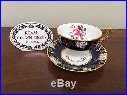 Royal Crown Derby VINE COBALT FLORAL Footed Cup & Saucer Set England