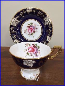 Royal Crown Derby VINE COBALT FLORAL Footed Cup & Saucer Set England