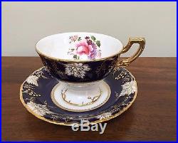 Royal Crown Derby VINE COBALT FLORAL Footed Cup & Saucer Set England